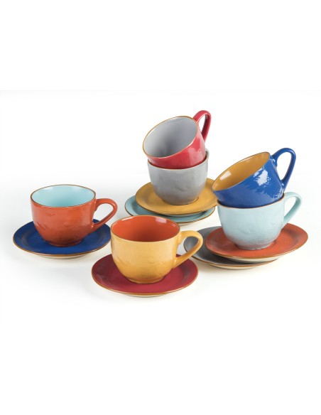 Servizio da 6 da Cappuccino o caffè americano in Ceramica creato Mano colorato linea Mediterraneo Novità homr