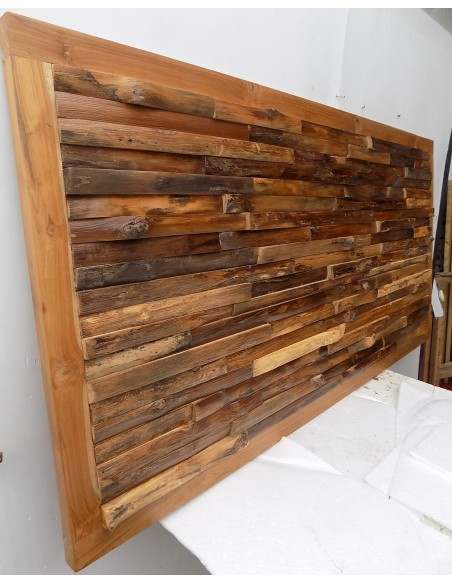 Testata letto in legno di teak a cubi cm 160x80x4 color decapat quadro industrial